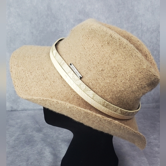 Vince Camuto Womens Fedora Hat Beige Wool Blend One size Snakeskin Band - Picture 3 of 12
